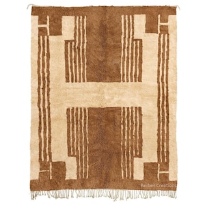 Handknotted Beni Ourain Rug: Authentic Berber Wool, Brown & Ivory