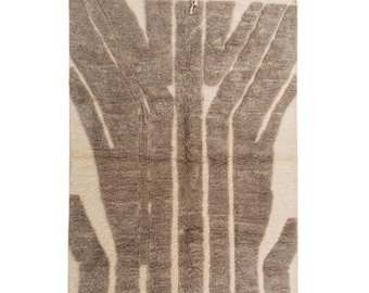 Handmade Moroccan Wool Rug -  Large 3D Sculpted Grey & Cream Area Rug - Authentic Handwoven Berber Carpet