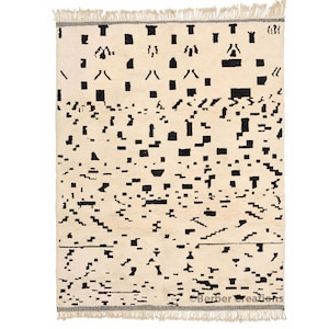 Black and White Moroccan Rug, Black and White Moroccan Wool Rug, Geometric Beni Ourain Rug