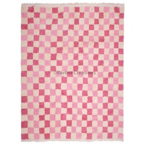 Pink Checkered Wool Rug, Beni Ourain Area rug, Handmade wool rug, Berber Pink Rug