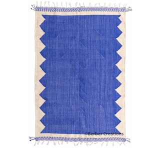 Kilim Blue Moroccan Rug - flatweave  Rug - Kilim Woven Rug - Blue and White kilim Rug  - Living Room Decor