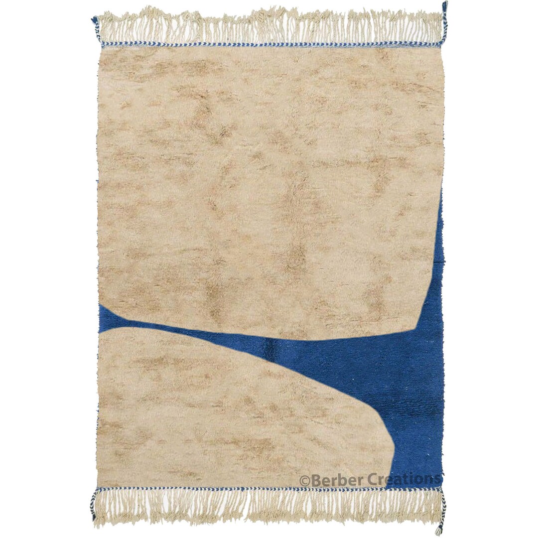 Taupe and Blue Moroccan Rug , Blue Berber Carpet , Genuine Wool Rug