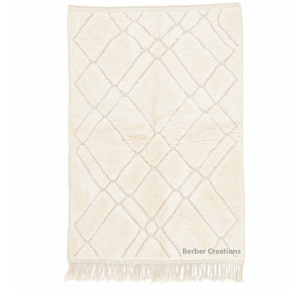 Soft Moroccan Wool Rug, White Beni Ourain rug, Authentic Berber rug, Handmade in Atlas Mountains