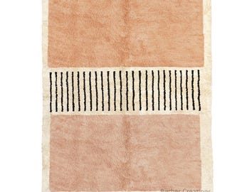 Abstract Moroccan Berber Rug Peach and Pink , Pastel  Beni Ourain  Wool Rug