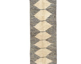 Striped Moroccan Runner rug- Hallway runner - Black White Moroccan rug - Berber carpet  - Handmade rug