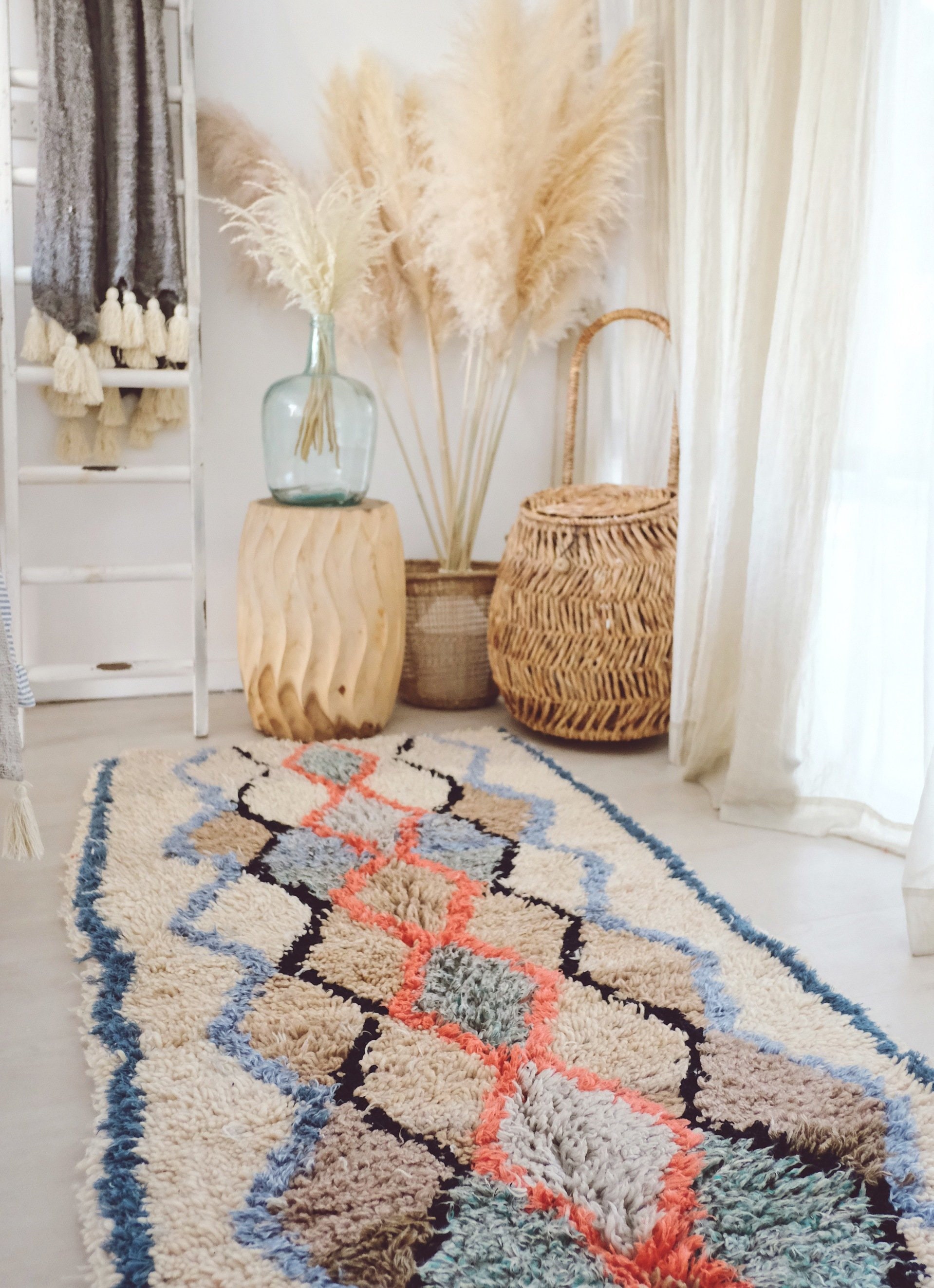 Moroccan Runner, Sky Blue Coral Moroccan Azilal Runner Rug - Etsy