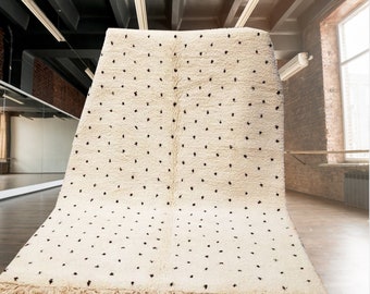 Moroccan Rug, Creamy White Moroccan Wool Rug with Black Dots ,moroccan rug,beni ourain rug,berber rug