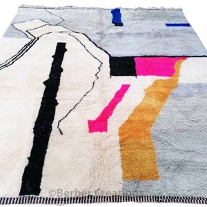 Moroccan rug abstract pattern - Beni Ourain Rug - 100% wool rug - Morocco rug - Area rug - White rug - Berber rug - Tapis Teppich