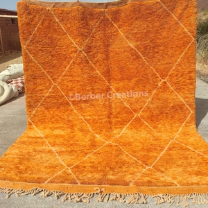 Moroccan Wool Rug Orange 8x10 feet, Luxury Beni Mrirt rug, Ready to ship