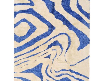 Blue and White Moroccan Rug: Handwoven Beni Ourain Wool Area Rug