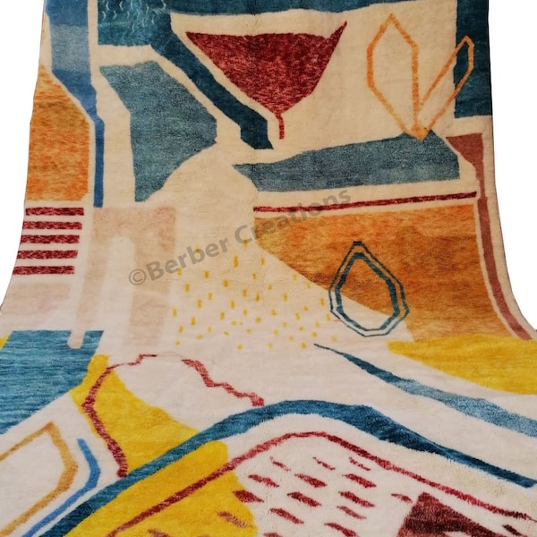 Abstract Berber Area Rug, Genuine Wool, Handwoven Moroccan Carpet