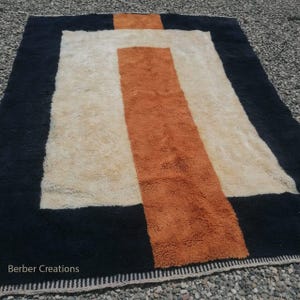 Handwoven Beni Ourain Wool Rug 8x10 ft, Dark Blue Berber Area Rug Bild 1