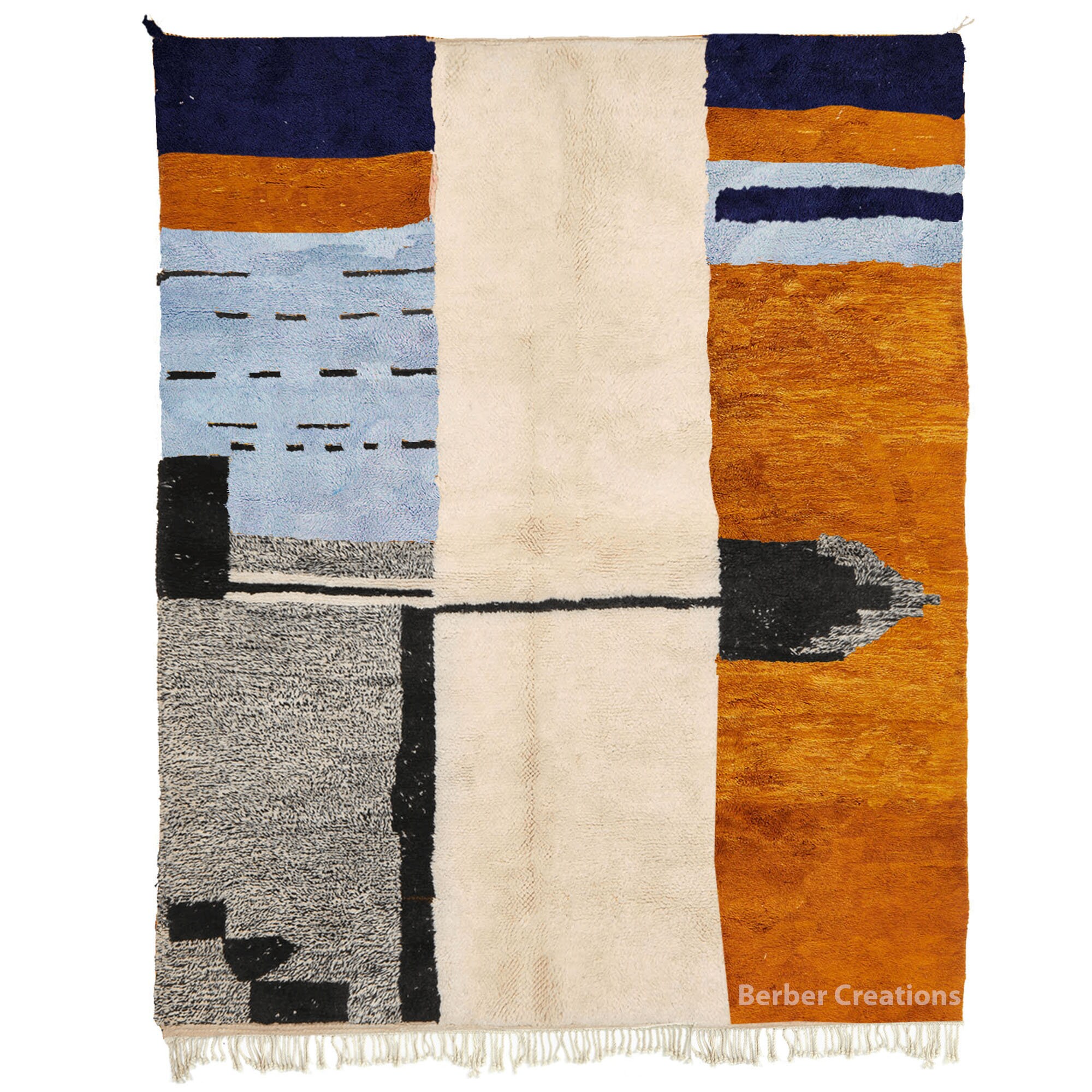 Handmade Wool Moroccan Rug, Orange and Blue Mrirt Rug, Boho Style