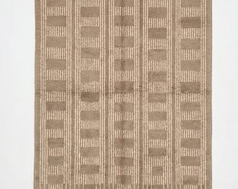 Neutral Striped Wool Berber Rug, Hand-Knotted Moroccan Area Carpet, Modern Minimalist Living Room Decor, Organic Japandi Statement Rug