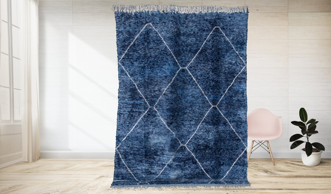 Moroccan Rug Blue, Berber Carpet , Beni Ourain Rug ,handmade Rug, Boho ...