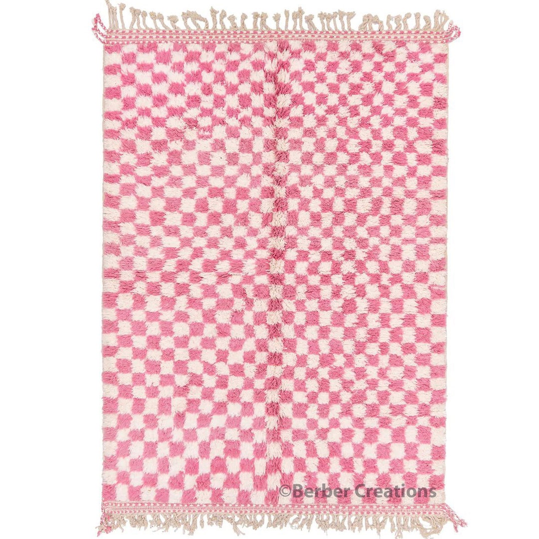 Moroccan Checkered Rug Pink , Checkered Area Rug, Morrocan Area Rugs