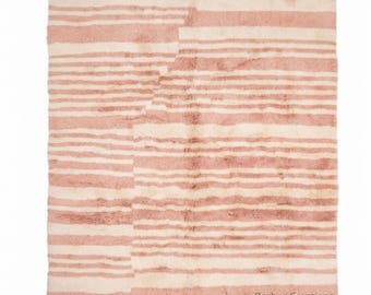 Custom Moroccan Rug - Handmade Beni Ourain Area Rug - Pink & Cream Abstract Stripes - Modern Berber Wool Rug - Soft Minimalist Rug