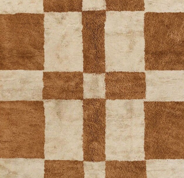 Checkered Moroccan Rug, Brown and Beige Beni Rug, Checkered Area Rug ...