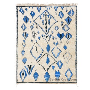 Blue Moroccan Rug, Beni Ourain Wool Rug, Handmade Area Rug