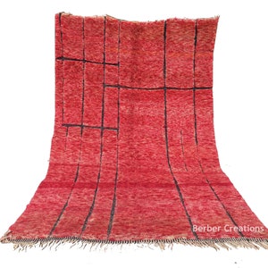 Alfombra marroquí roja, alfombra Beni hecha a mano, alfombra bereber roja, alfombra suave y suave, alfombra de lana