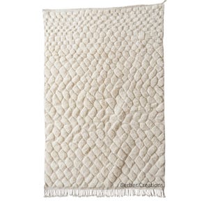 Cream Moroccan Rug - 3D Textured Pebble Area Rug - Handmade Ivory Wool Carpet - Neutral Beni Ourain Style - Custom Berber Rug