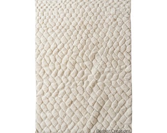 Cream Moroccan Rug - 3D Textured Pebble Area Rug - Handmade Ivory Wool Carpet - Neutral Beni Ourain Style - Custom Berber Rug