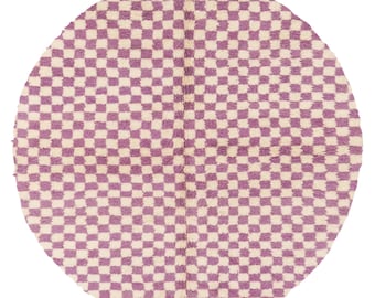 Hand-Knotted Wool Moroccan Rug, Purple Checkered Round Berber Rug