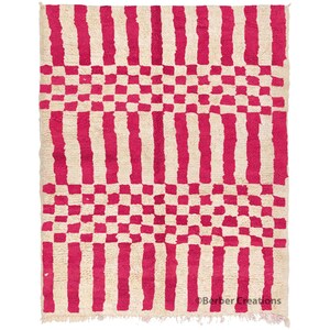 Checkered Moroccan Rug, Pink and White Moroccan Wool Rug, Geometric Beni Ourain Rug