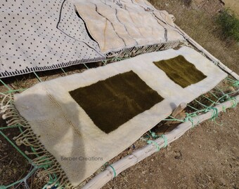 Handmade Moroccan Runner Rug – Green and White Berber Carpet