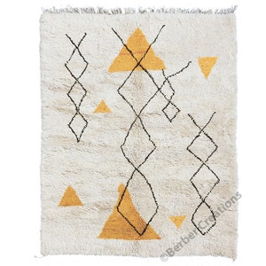 Moroccan rug Yellow and Black, Beni Ourain rug , Authentic Handmade Moroccan Rug Soft Wool Rug