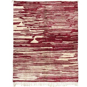 Red Moroccan rug, Plush area rug, Abstract Handmade Berber Wool  Rug, Red Beni Mrirt Rug