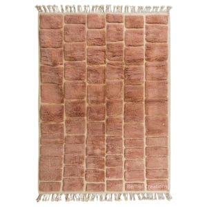 Alfombra marroquí hecha a mano: alfombra geométrica de lana rosa rubor, moderna alfombra bereber personalizada, alfombra abstracta con textura 3D. imagen 1