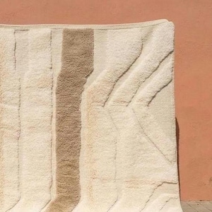 Handmade 3D Textured Moroccan Rug - Custom Cream & Sandstone Wool Rug - Modern Minimalist Area Rug - Sculptural Carved Beni Ourain image 3