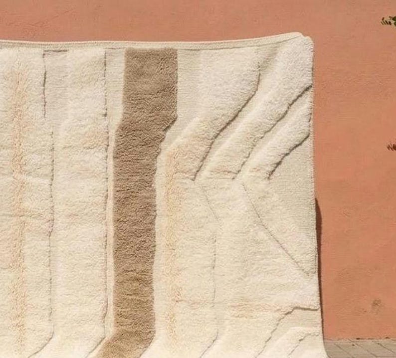 Handmade 3D Textured Moroccan Rug - Custom Cream & Sandstone Wool Rug - Modern Minimalist Area Rug - Sculptural Carved Beni Ourain image 3