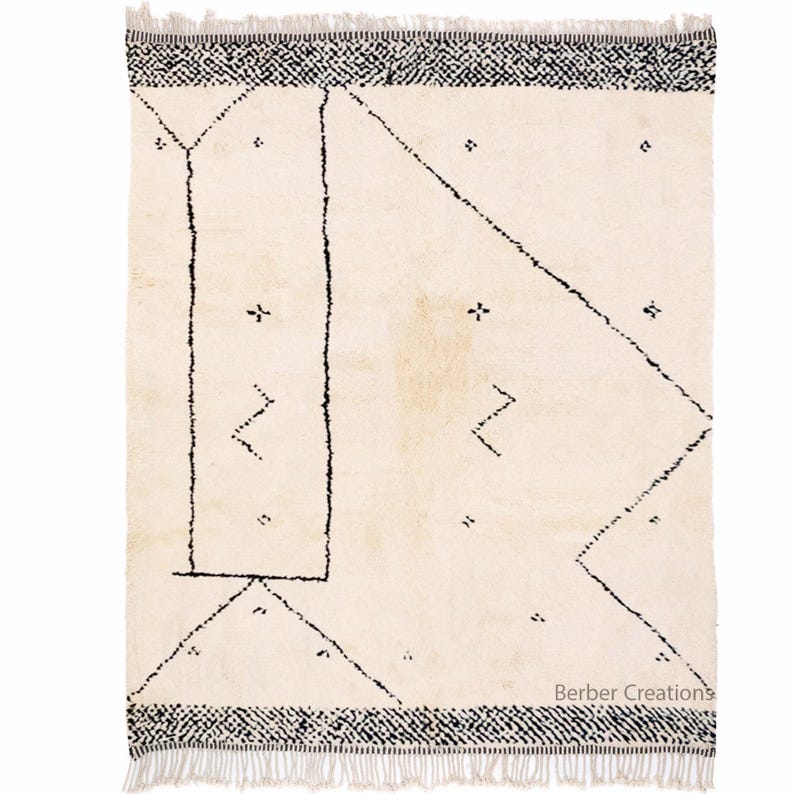 Moroccan Rug, Beni Rug Black and White, Handwoven Area Rug, Beni Ourain