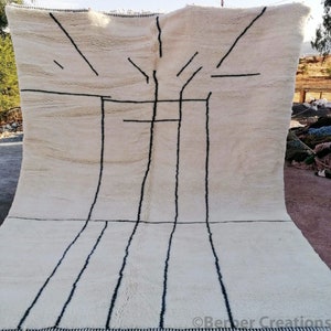 White Moroccan rug 9x12, Handmade wool rug, Beni Ourain rug, Area rug 9x12, Berber wool rug Black and white