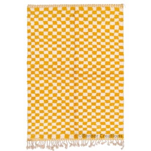 Moroccan Berber Checkered rug, yellow and white checkered  rug, Morrocan area rugs , checkerboard rug