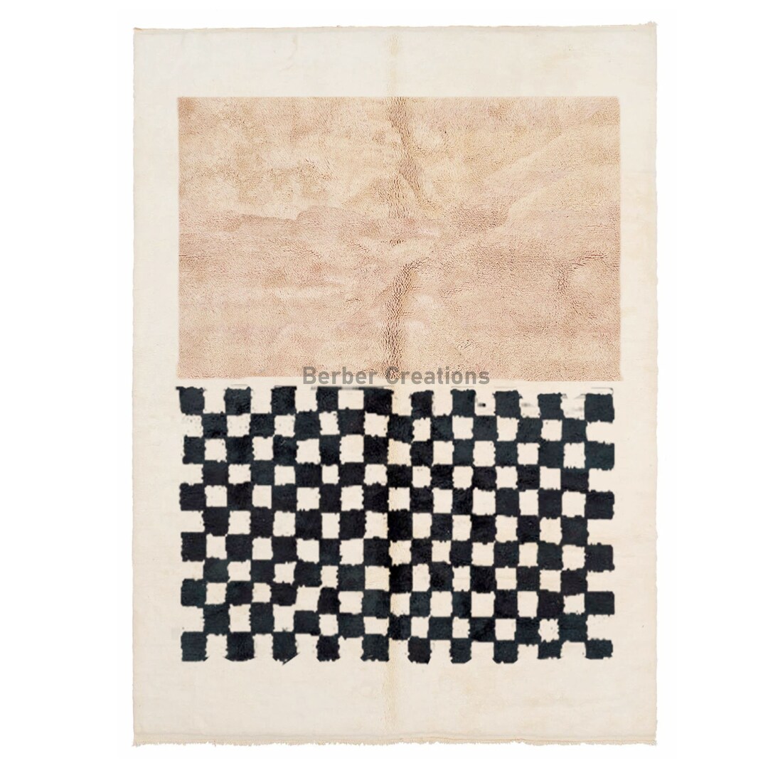 Wool Checkered Rug Moroccan Rug, Checkered Wool Rug, Handmade Berber Rug, Neutral Beni Rug ...