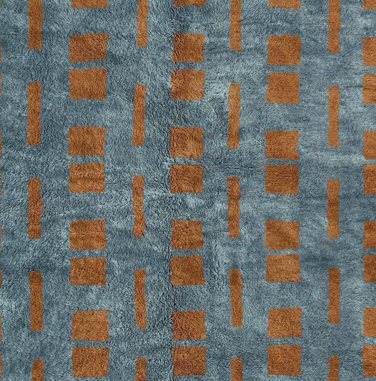 手織りのベニ・ムリルト・ベルベルラグ：ブルー＆ブラウン、天然ウール