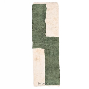 Moroccan Runner rug Green and White- Hallway runner - Moroccan rug - Berber carpet  - Handmade rug Green
