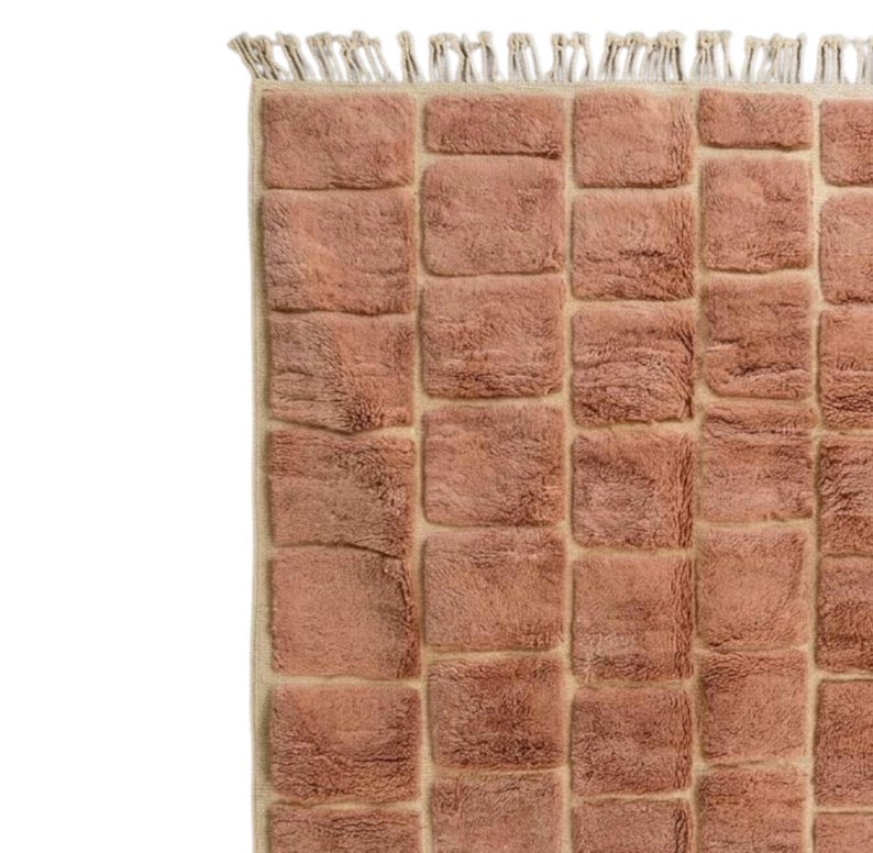 Alfombra marroquí hecha a mano: alfombra geométrica de lana rosa rubor, moderna alfombra bereber personalizada, alfombra abstracta con textura 3D. imagen 5
