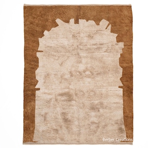Brown Moroccan rug, Plush area rug, Abstract Handmade Berber Wool  Rug, Neutral Beni Mrirt Rug