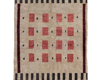 Handwoven Moroccan Rug Taupe and Red Wool : Authentic Beni Ourain Berber