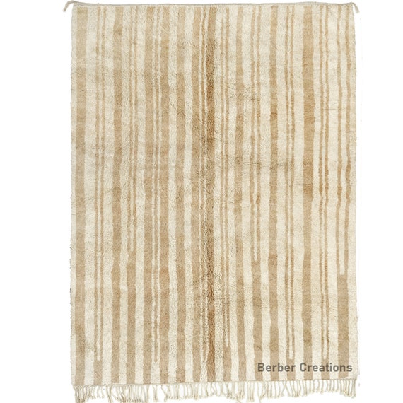 Striped Moroccan rug,  Beige Wool Rug, Handmade Berber Rug, Neutral Beni Rug, Authentic Berber Rug