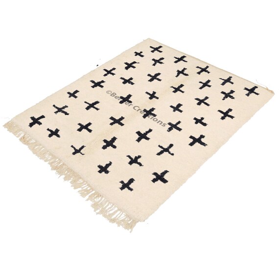 Moroccan Cross Rug, Handmade Black and White Cross Rug