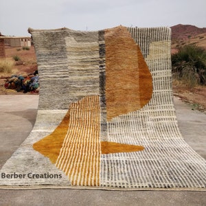 Contemporary Moroccan rug, Luxurious Beni Mrirt Wool Rug, Orange Area wool rug, Authentic Berber rug