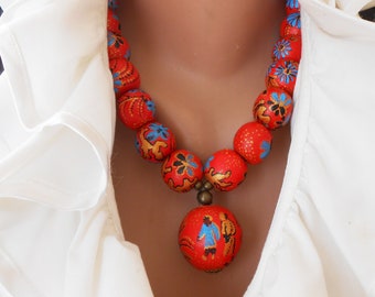 Japanese red necklace for women, Red chunky choker