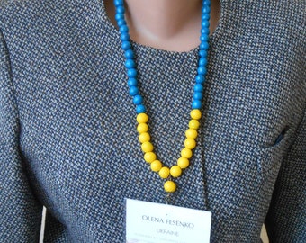 Wood beaded Lanyard necklace, Ukrainian jewelry