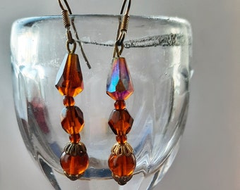 Faceted glass crystal earrings, Three drop jewelry