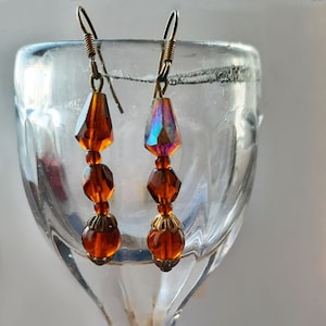 Faceted glass crystal earrings, Three drop jewelry